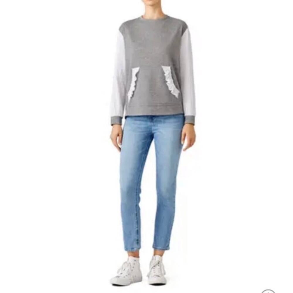 DREW Anthropology XL Jeann Mixed Media Sweatshirt Top w Gauzy Sleeves Grey White